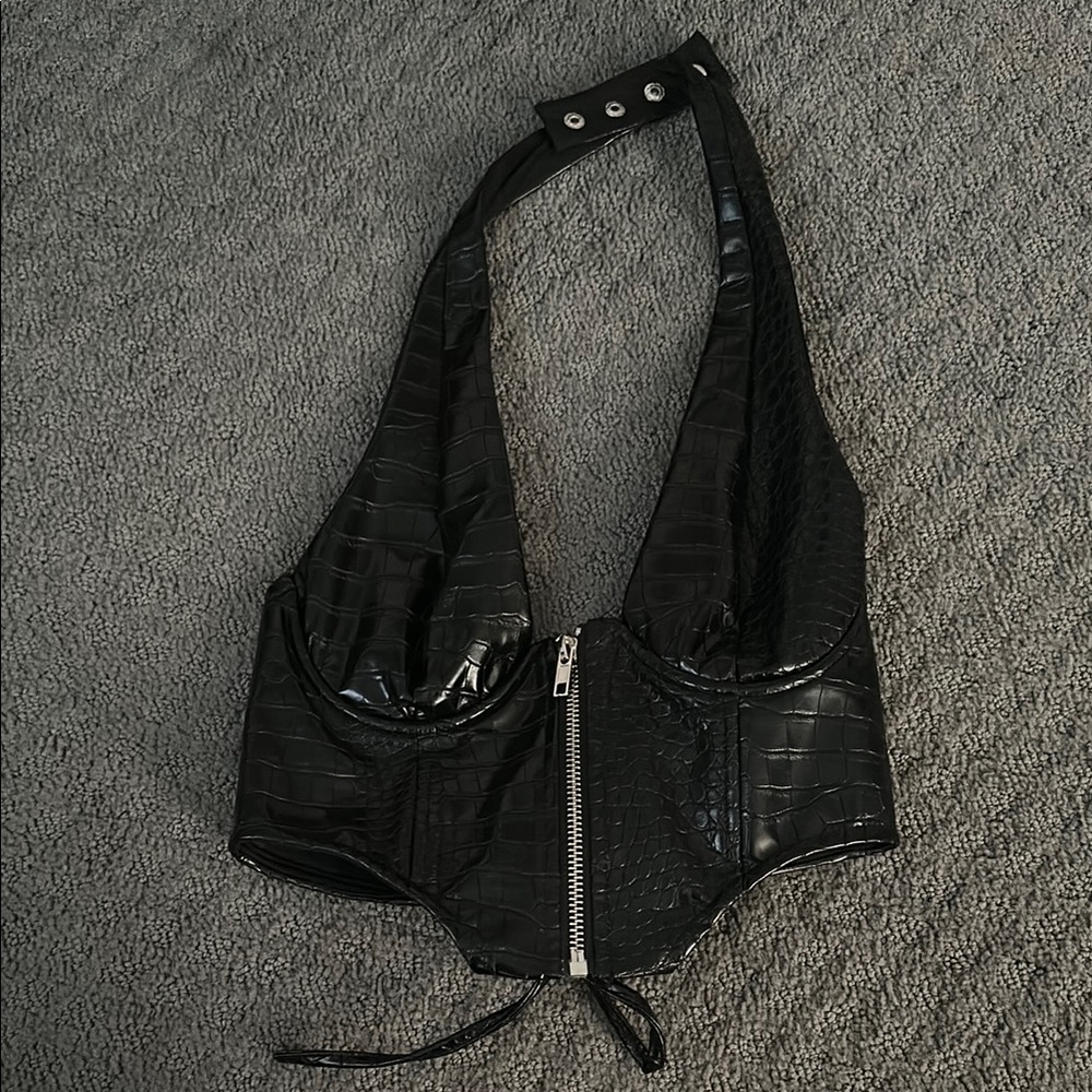 Black Croc-Embossed Women's Bag